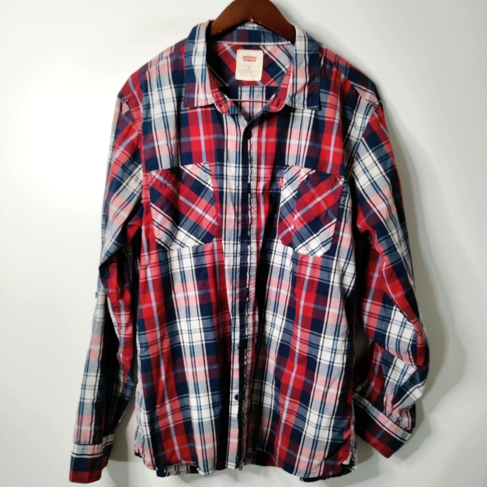 Levi's Red Tab Plaid Western Classic Button-Up Preppy Long Sleeve Shirt Men XL